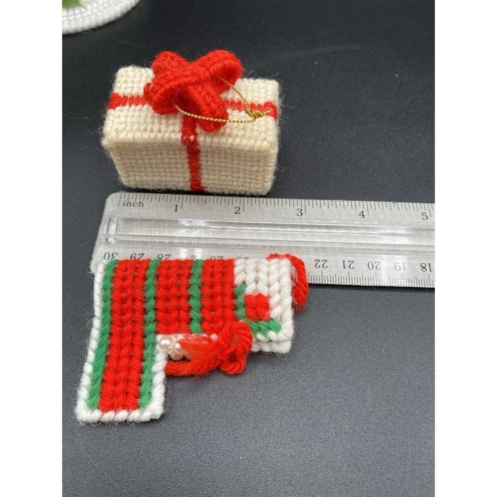 Lot‎ of 10 VTG Handmade Plastic Canvas Needlepoint Christmas Ornaments Assorted